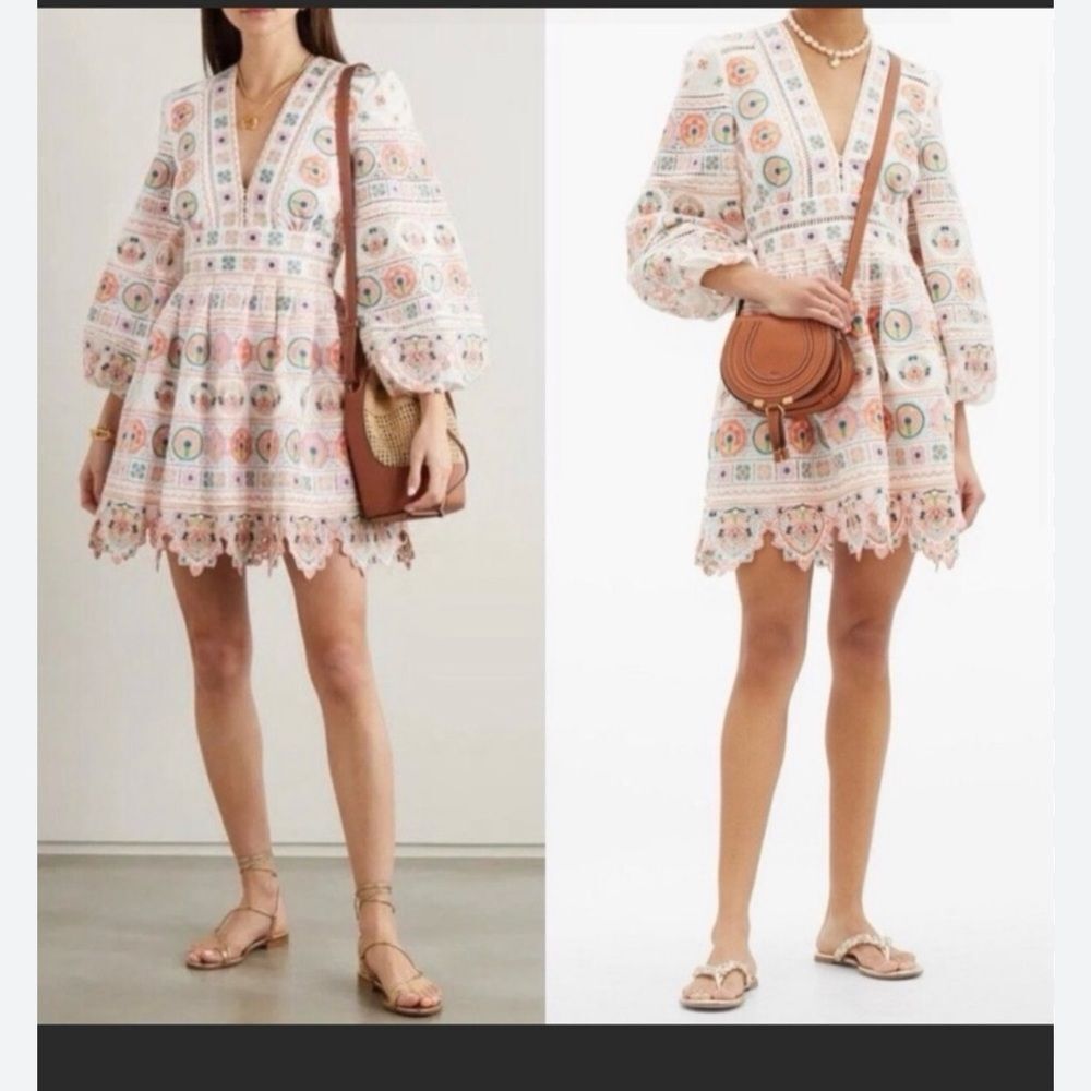 NWOT Zimmermann Brighton Multicolor Embroidered Mini Dress